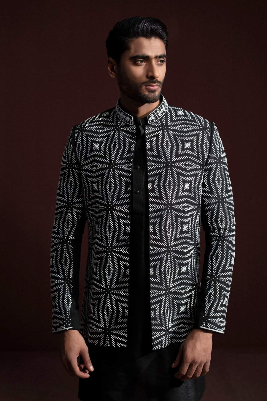 BLACK PRINCE COAT WITH HAND EMBELLISHMENT