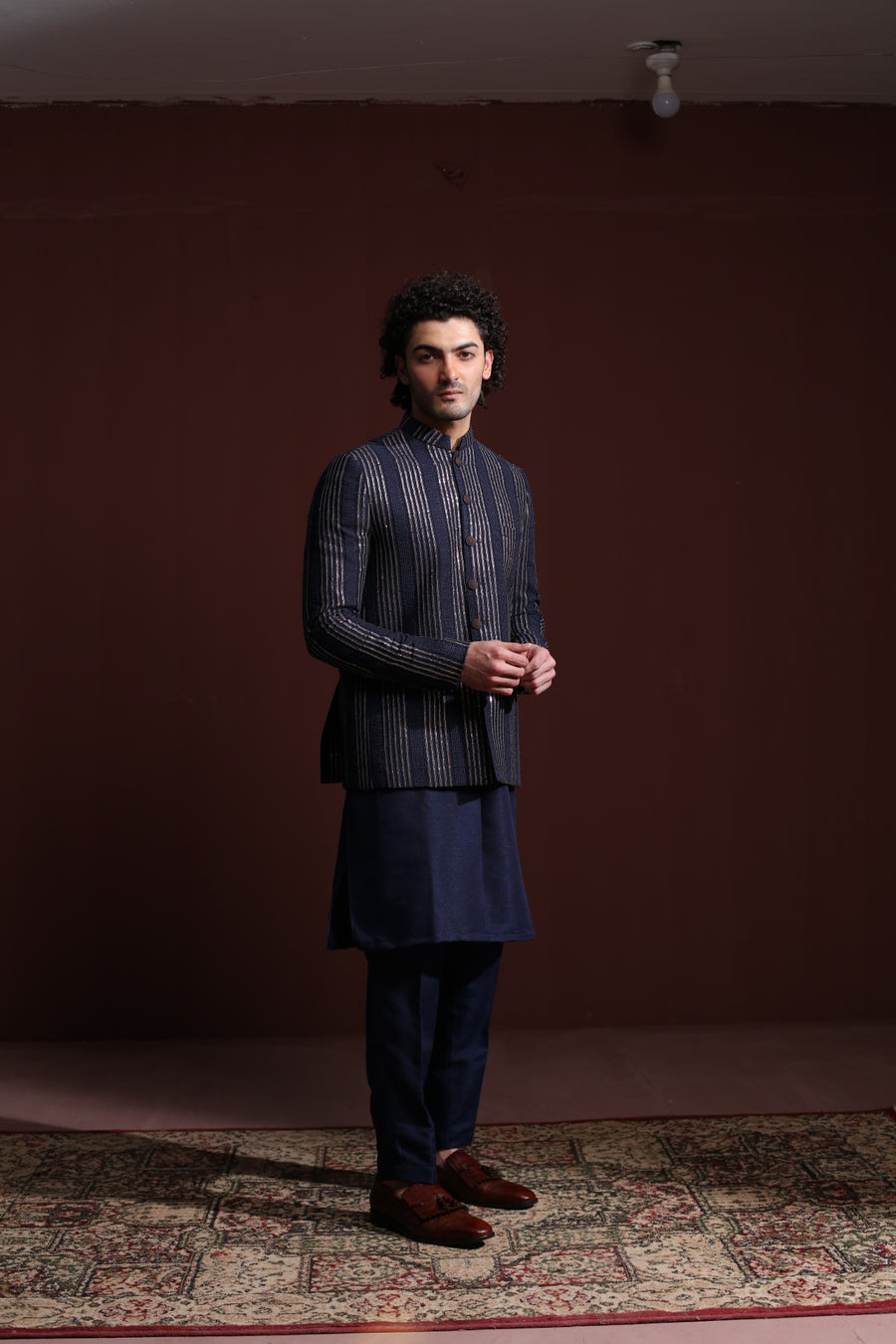 BLUE EMBROIDERED PRINCE COAT