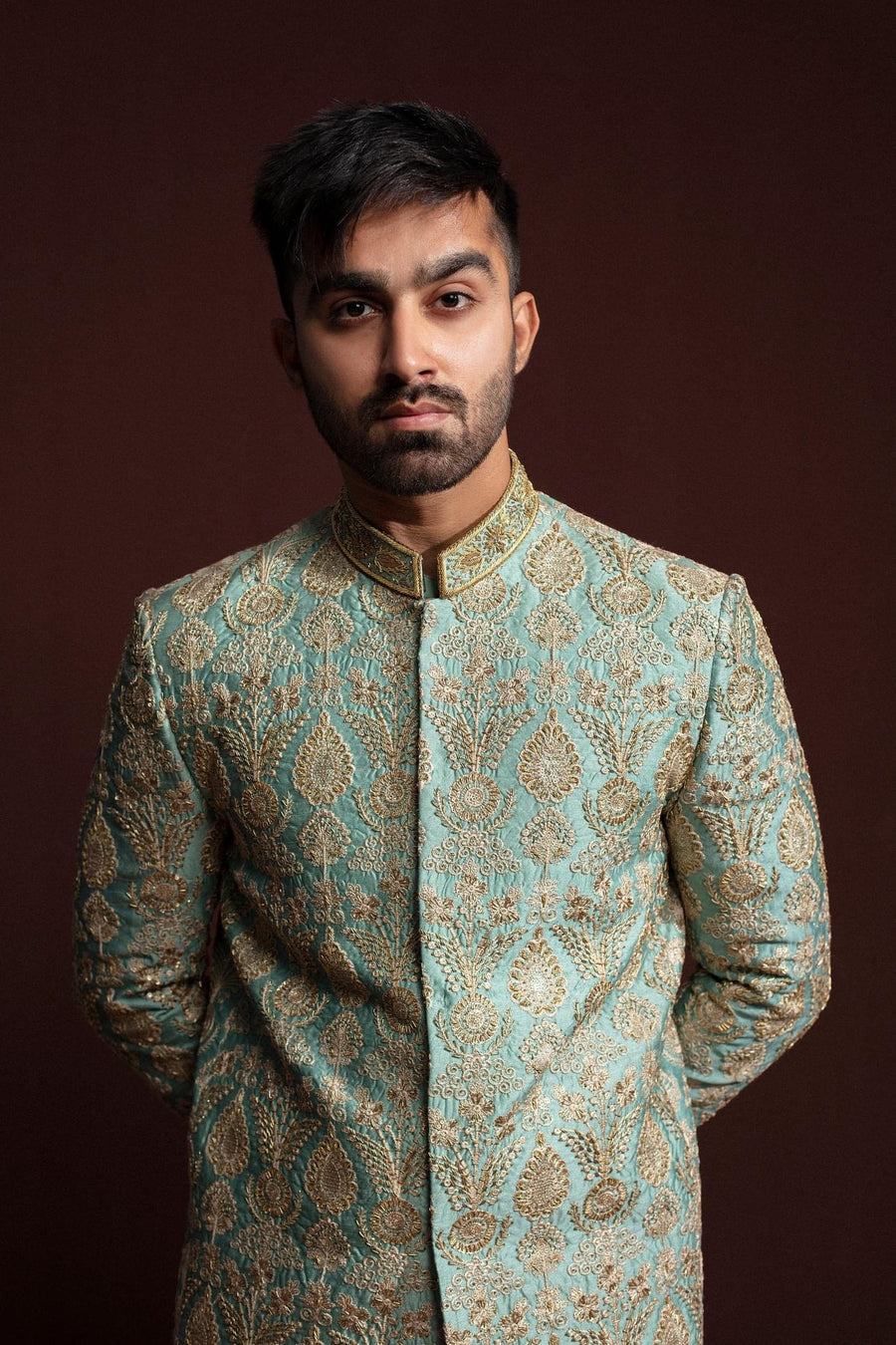 GREEN HAND EMBROIDERED PRINCE COAT