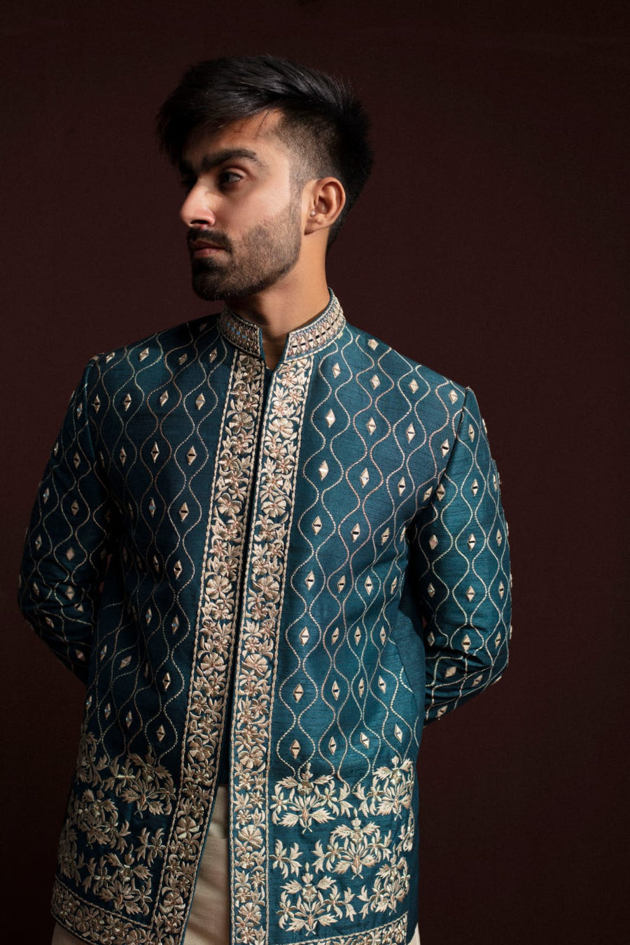 THE GREEN RAW SILK EMBROIDERIED PRINCE JACKET