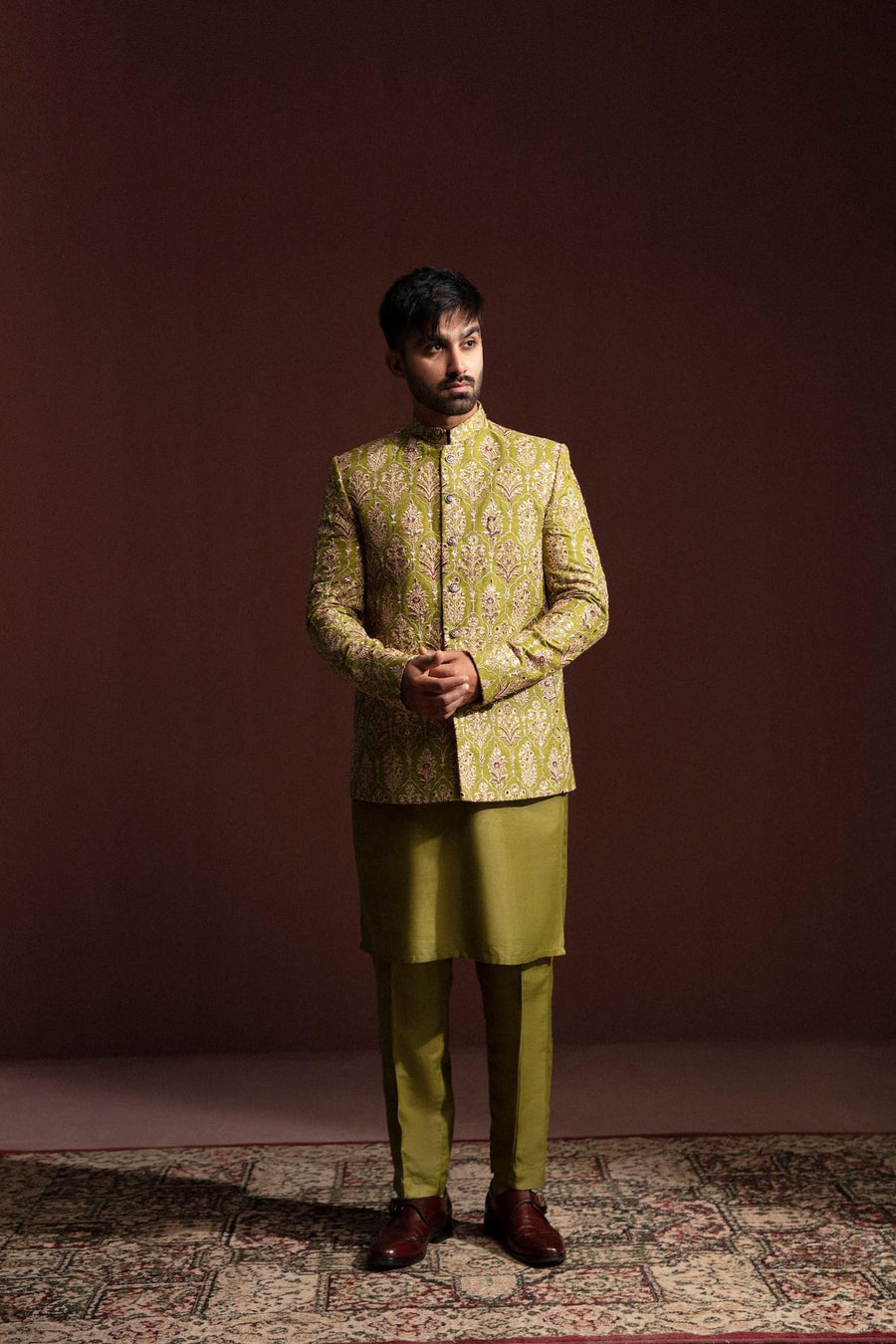 GREEN EMBROIDERED PRINCE COAT