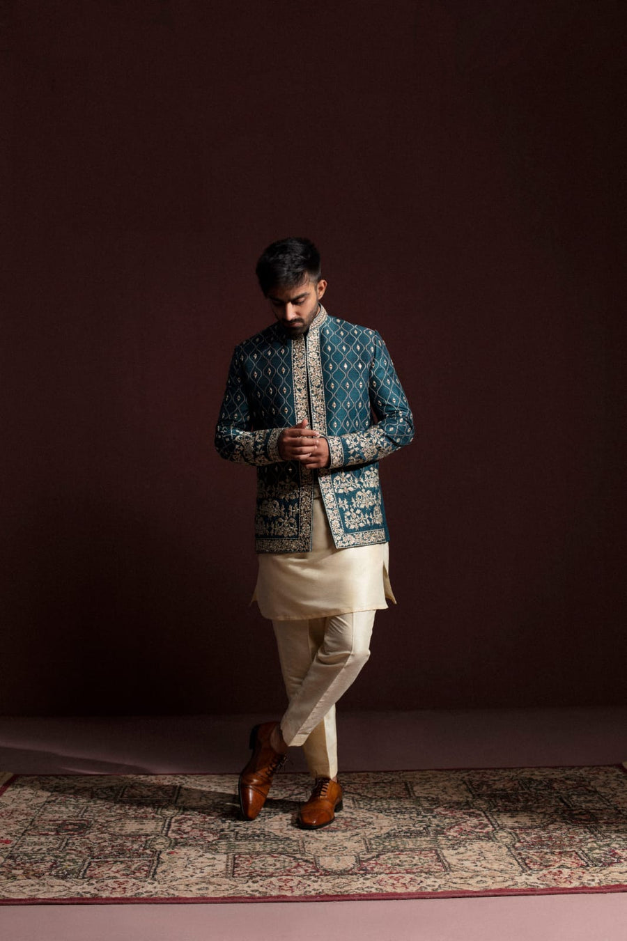 THE GREEN RAW SILK EMBROIDERIED PRINCE JACKET