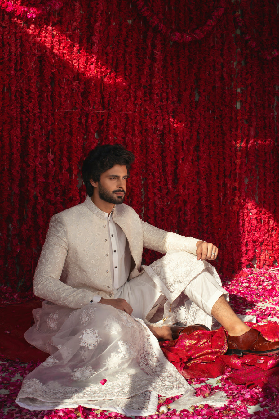 WHITE CUT DAANA HAND WORK SHERWANI