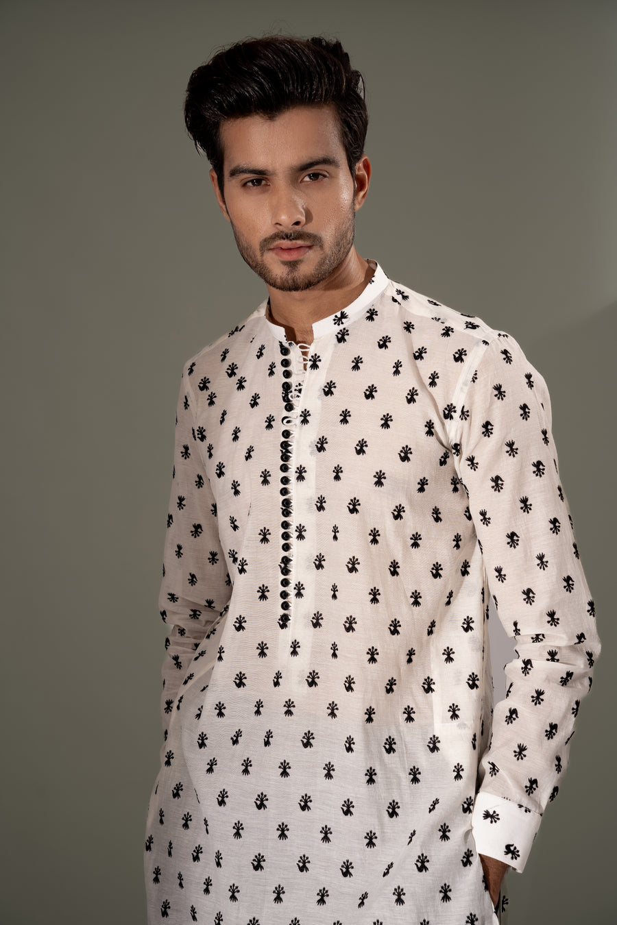 White with black motifs