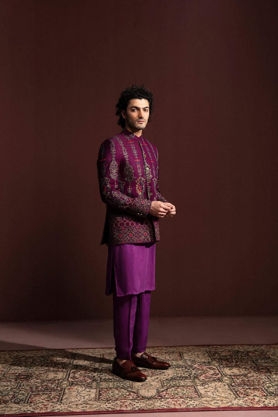 PURPLE EMBROIDERIED PRINCE COAT