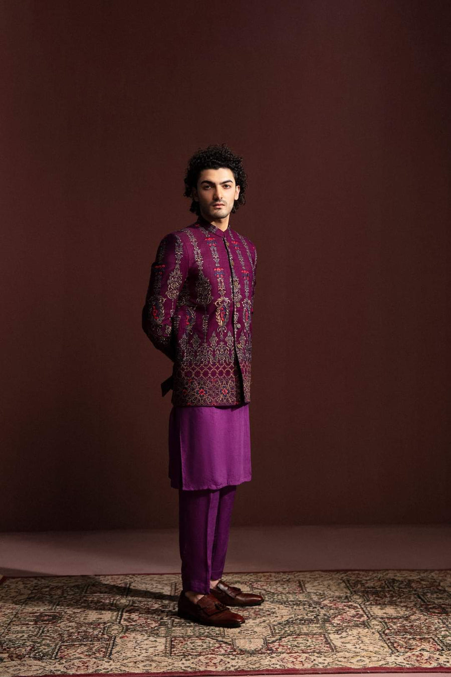 PURPLE EMBROIDERIED PRINCE COAT