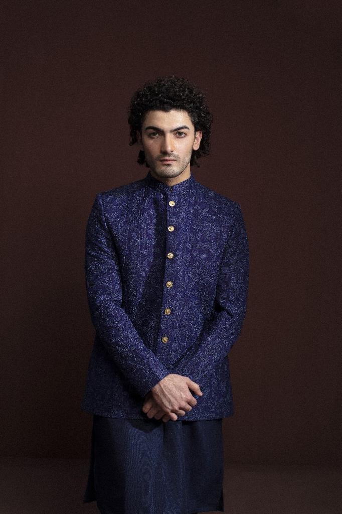 BLUE EMROIDERED PRINCE COAT