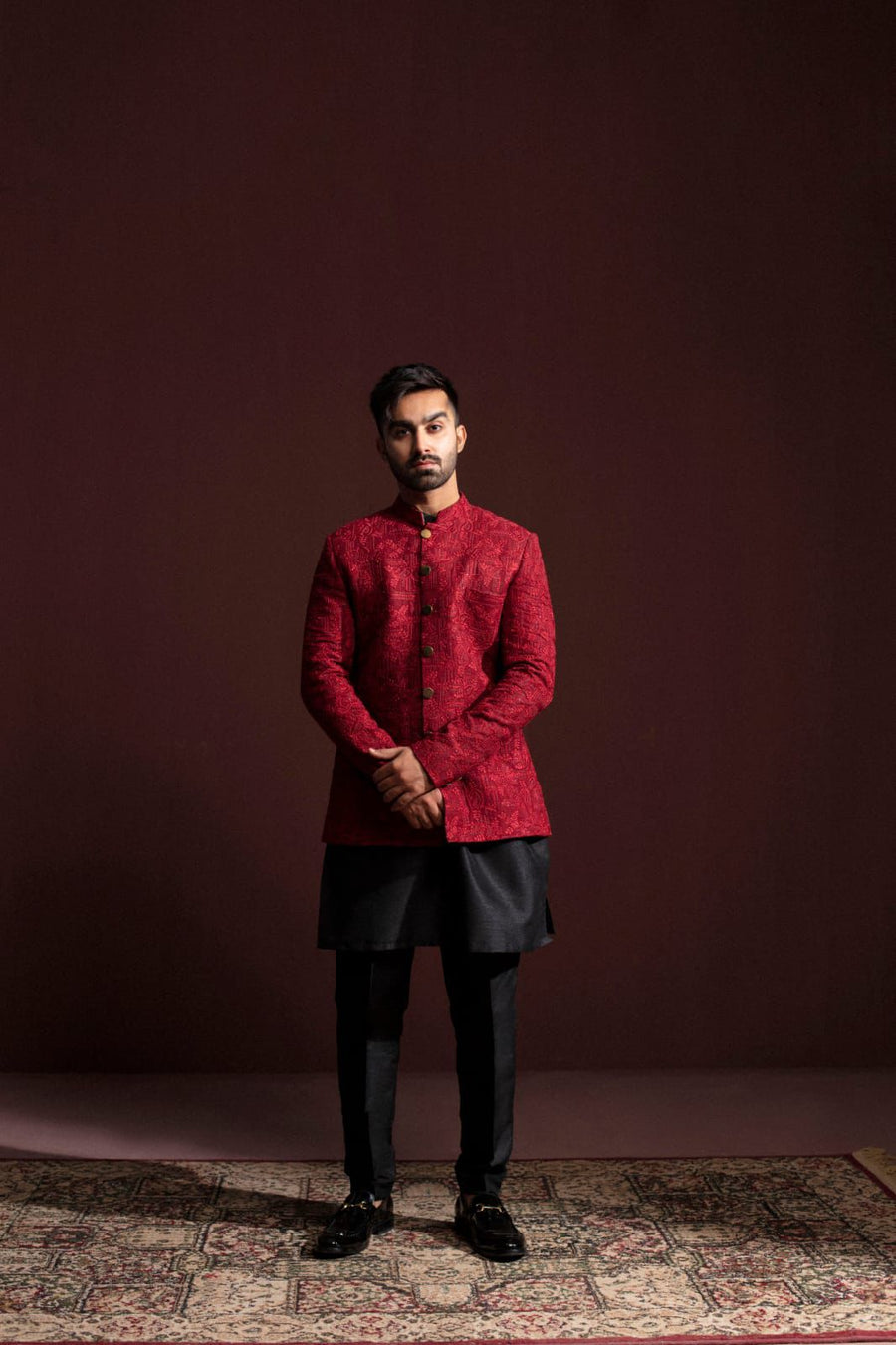 MAROON EMBROIDERIED PRINCE COAT