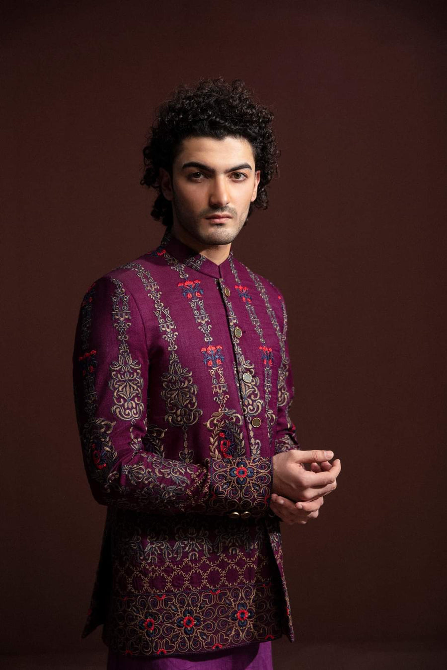 PURPLE EMBROIDERIED PRINCE COAT