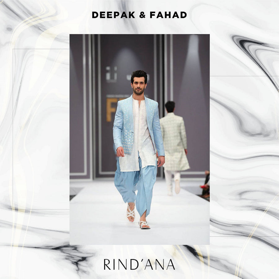 BLUE HAND EMBROIDERED KARANDI ATLAS PRINCE COAT