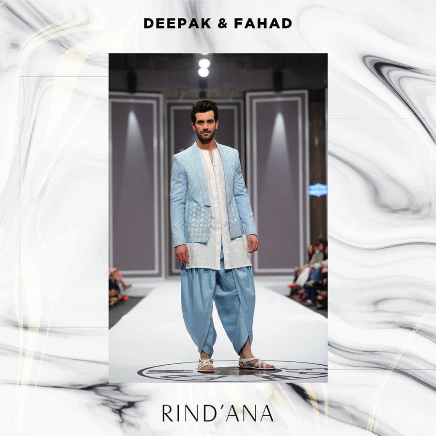 BLUE HAND EMBROIDERED KARANDI ATLAS PRINCE COAT