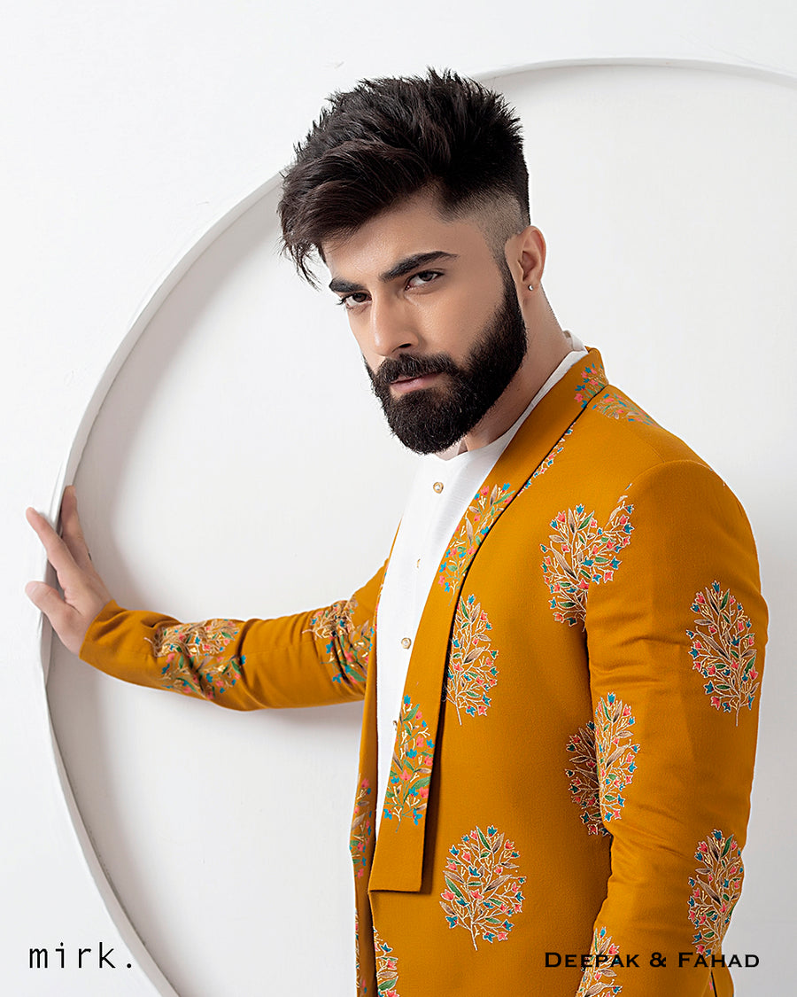 MUSTARD EMBROIDERED DINNER JACKET