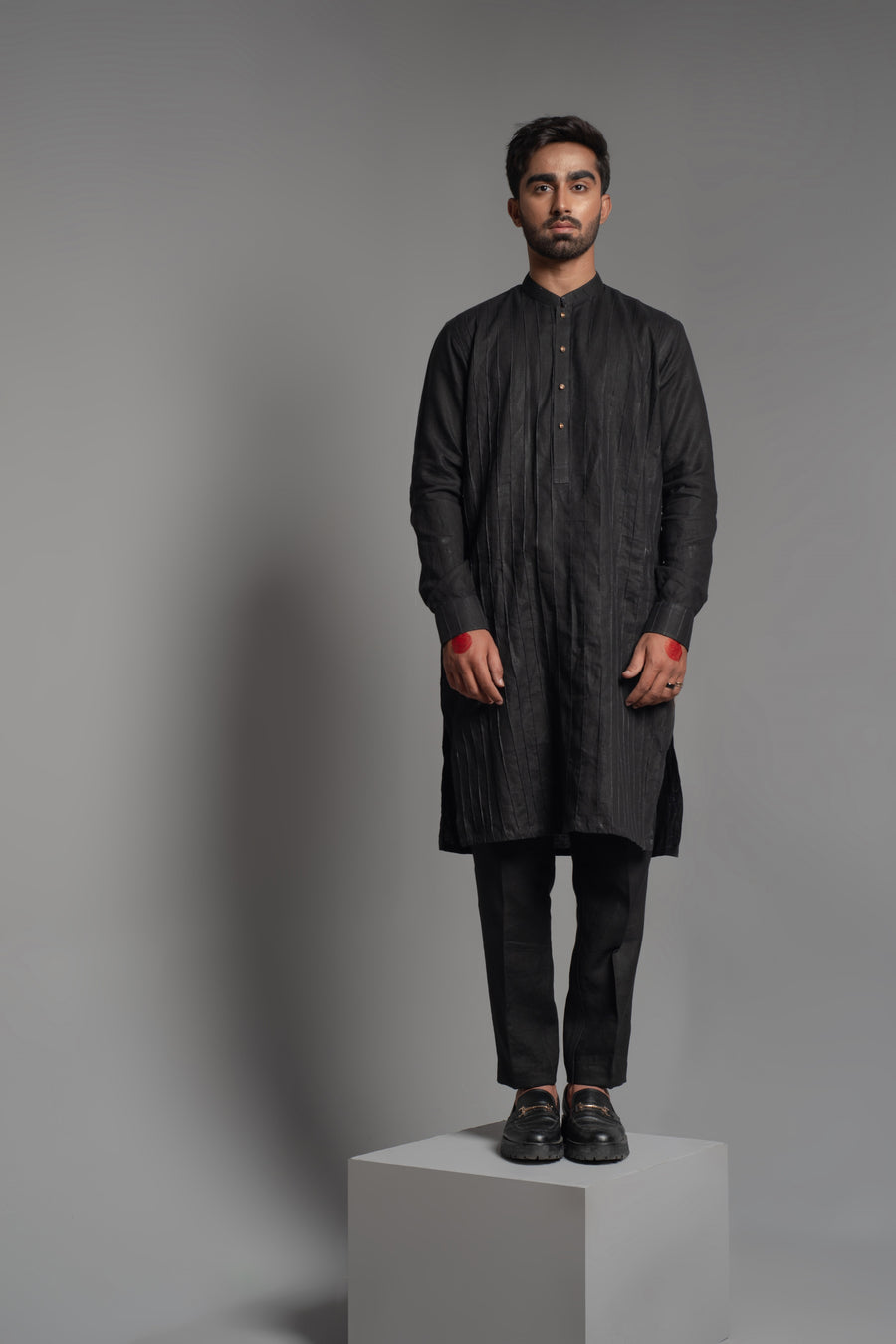 BAL -35 -Black pleated solid kurta