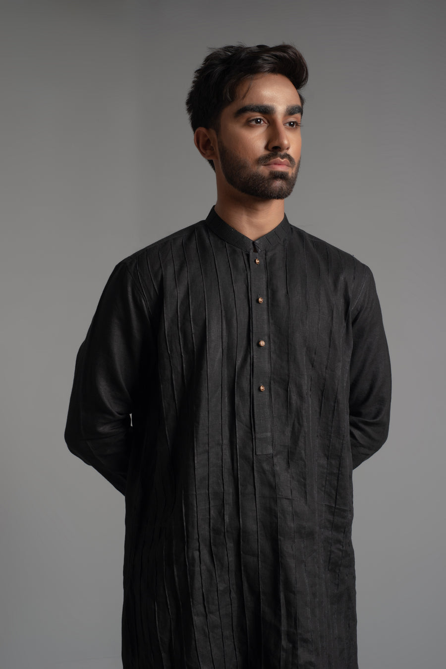 BAL -35 -Black pleated solid kurta