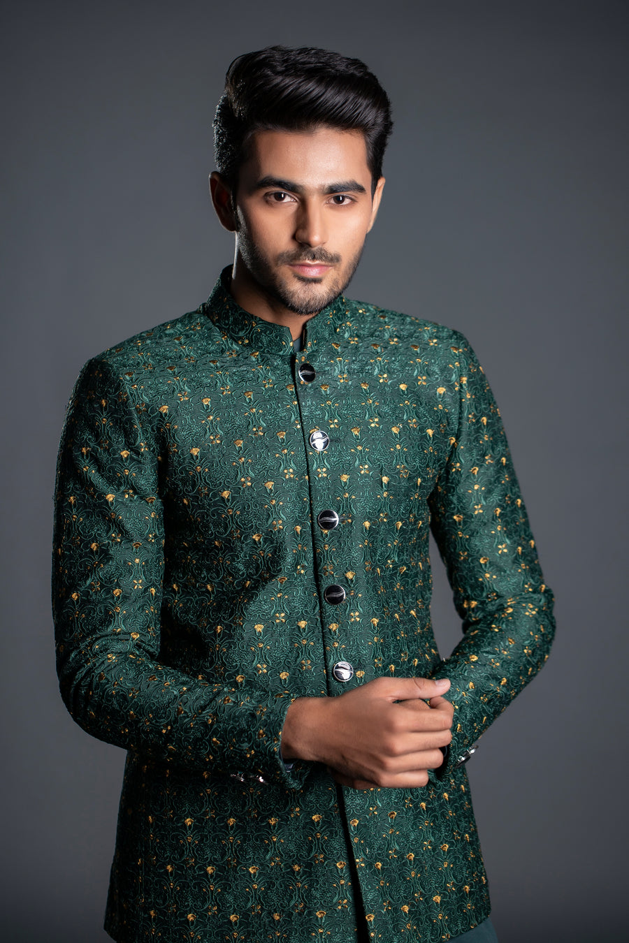 GREEN EMBROIDERED PRINCE COAT