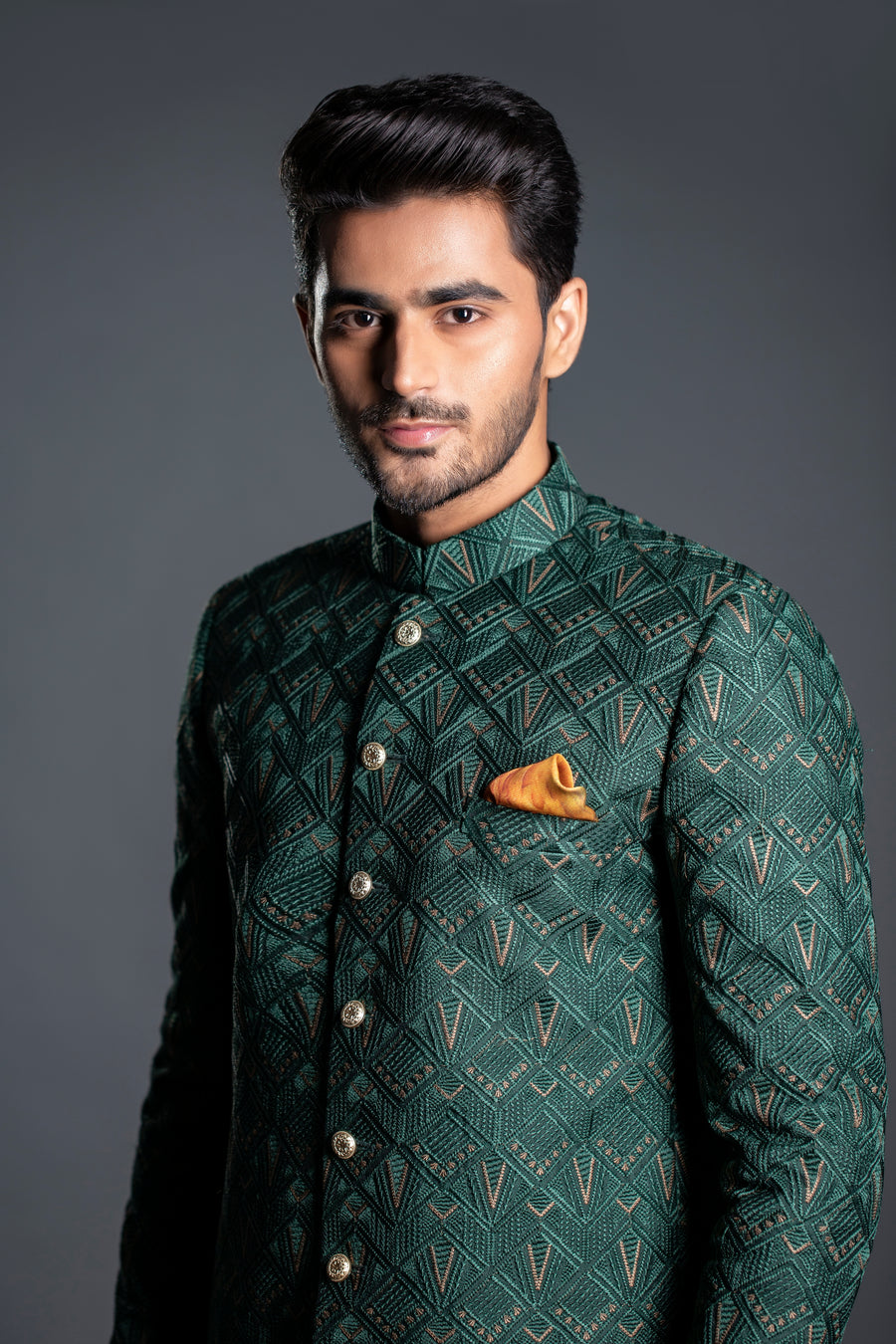 GREEN EMBROIDERED PRINCE COAT
