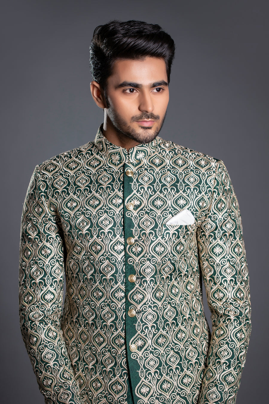 GREEN EMBROIDERED PRINCE COAT