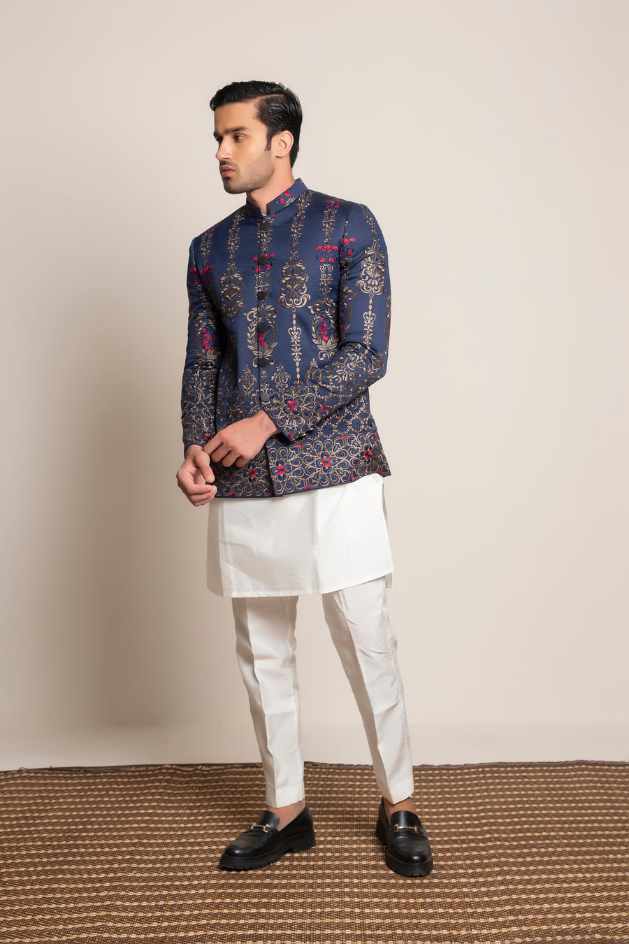 BLUE EMBROIDERED PRINCE COAT