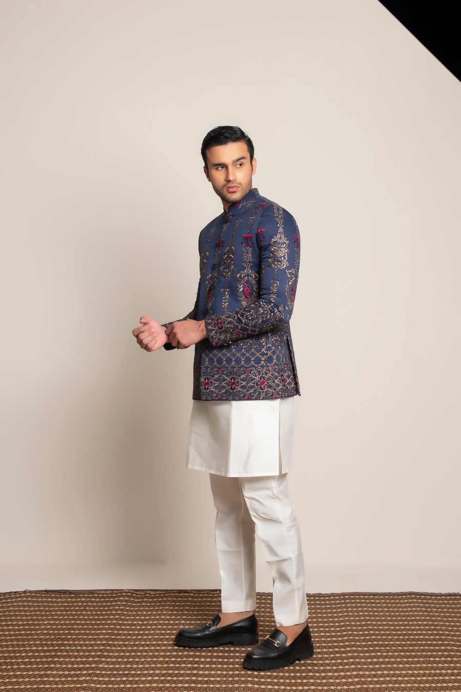 BLUE EMBROIDERED PRINCE COAT
