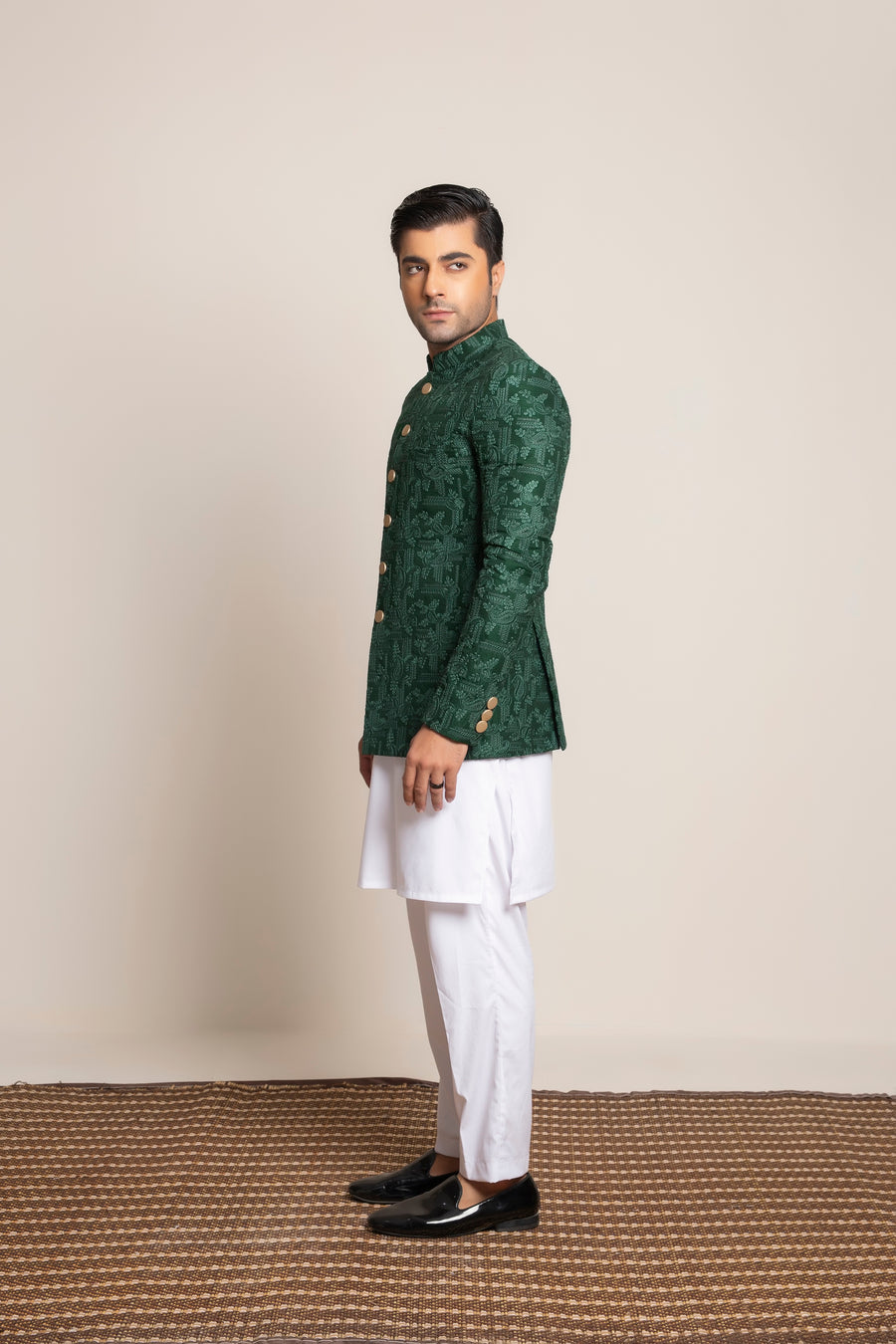 GREEN EMBROIDERED PRINCE COAT