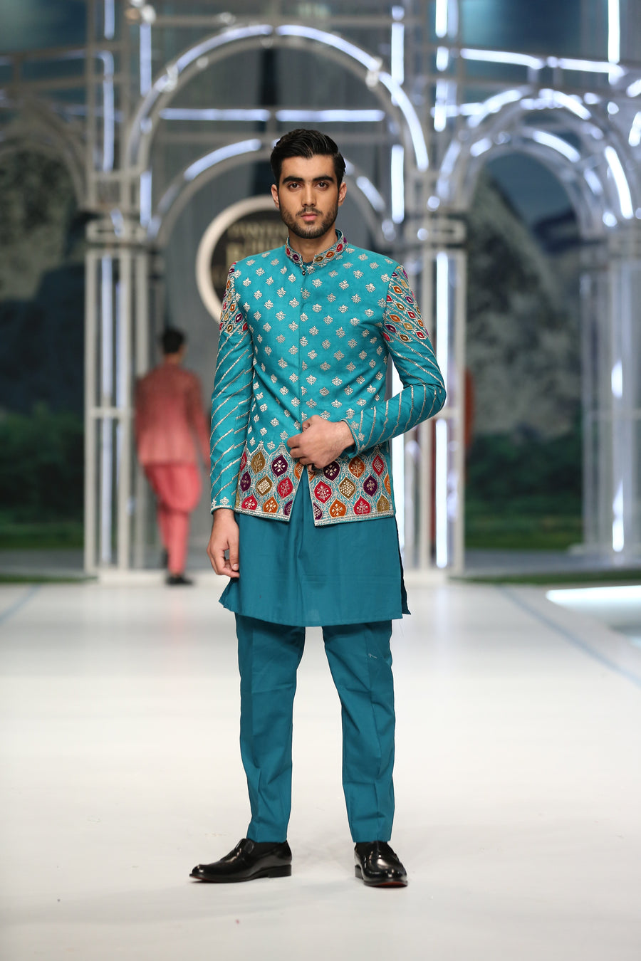 SEA GREEN EMBROIDERED PRINCE COAT